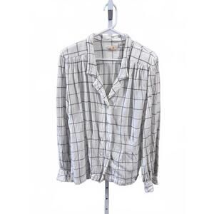 Vintage 90s Liz Claiborne Windowpane Plaid Linen Blend Button Down